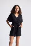 Reistor V Neck Drawstring Romper In Black