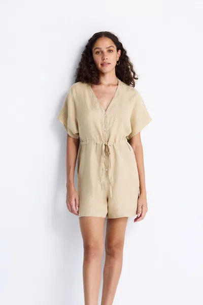REISTOR V NECK DRAWSTRING ROMPER IN NEUTRAL BEIGE