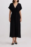 Reistor V-neck Gathered Maxi Dress In Black