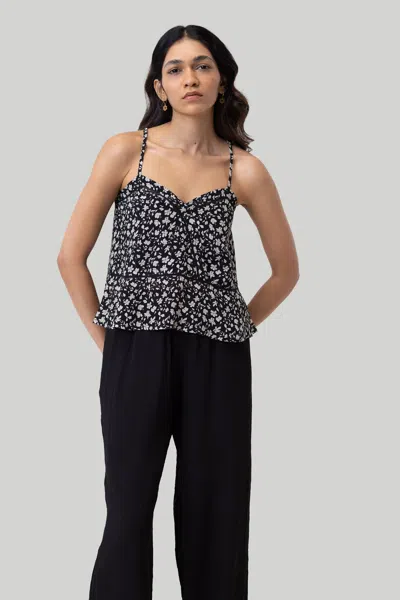 REISTOR V-NECK LACE CAMISOLE IN BLACK FLORALS