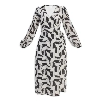 Reistor Women's Black Midi Wrap Dress In Abstract Mosaic