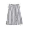 Reistor Women's Black Overlap Midi Skirt In Linen Stripes