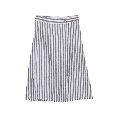 Reistor Women's Black Overlap Midi Skirt In Linen Stripes
