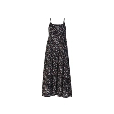 Reistor Women's Black Strappy Tiered Printed Maxi Crepe Dress In Black