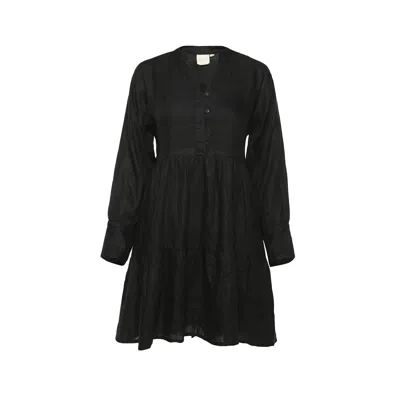Reistor Women's Black V-neck Tiered Hemp Dress