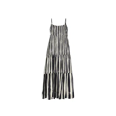 Reistor Women's Black / White Strappy Black Tiered Maxi Dress In Black Striped Down