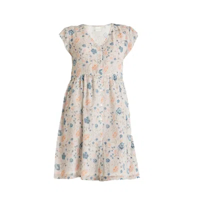 REISTOR WOMEN'S BLUE CAP SLEEVED SHORT CREPE DRESS IN FLORALS