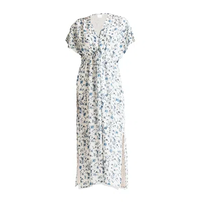 REISTOR WOMEN'S BLUE GATHERED MAXI CREPE DRESS