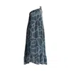 Reistor Women's Blue One Shoulder Maxi Dress In Abstract Stripes In Blue