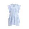 Reistor Oversized V-neck Short Dress With Concealed Placket In Blue