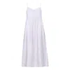 Reistor Strappy Gathered Midi Dress In Linen Stripes In Textured Stripe