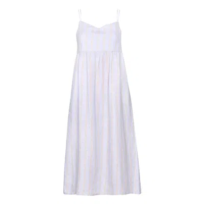 Reistor Women's Blue Strappy Gathered Midi Dress In White