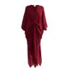 Reistor Women's Brown Front Twist Kaftan Crepe Dress In Burgundy In Brown