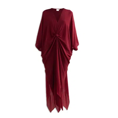 Reistor Women's Brown Front Twist Kaftan Crepe Dress In Burgundy