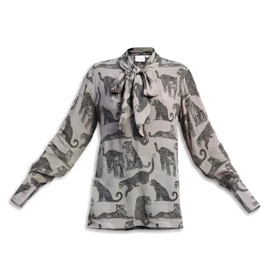 REISTOR WOMEN'S BROWN RELAXED-FIT TOP WITH FRONT-TIE IN ANIMAL PRINT