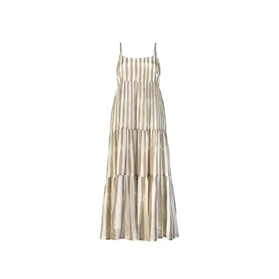 Reistor Women's Brown Strappy Ecru Tiered Maxi Dress