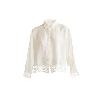 Reistor Women's Button-down With Lace Shirt In Off-white
