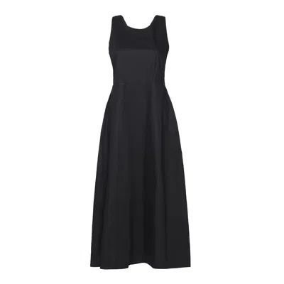 Reistor Women's Cross-back Black Midi Cotton Dress