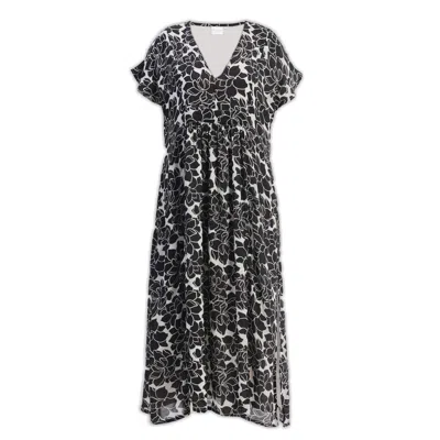 Reistor Women's Deep V-neck Maxi Dress With Front Gathers In Black Florals