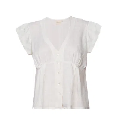 Reistor Women's Deep V-neck Short Off-white Top In Shell Off-white