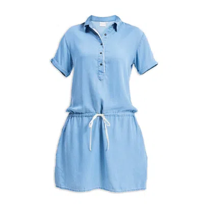 REISTOR WOMEN'S DRAWSTRING DENIM SHIRT DRESS WITH FRONT BUTTONS IN BLUE