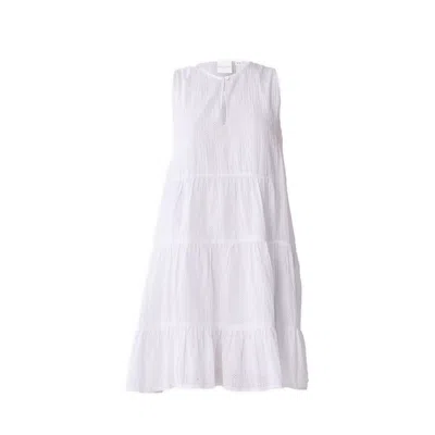 Reistor Women's Embroidered Everyday Sleeveless Short Tiered Dress In White