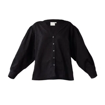 Reistor Women's Embroidered Shirt With Long Balloon Sleeves In Black