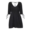 Reistor Women's Gathered Elbow Sleeve Short Black Dress In Black