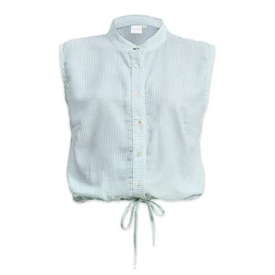 Reistor Women's Green Button-down Shirt With Waist Drawstring In Stripes