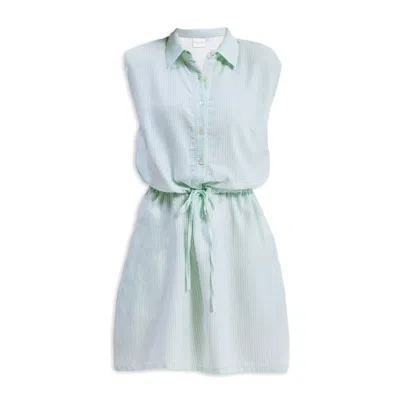 Reistor Women's Green Drawstring Shirt Dress In Stripes