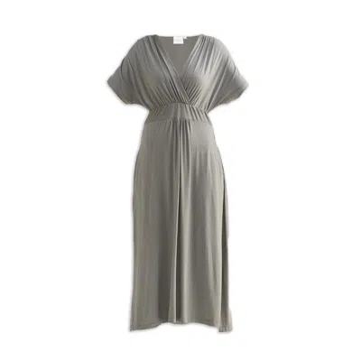 Reistor Women's Green Flowy A-line Maxi Dress With Side Slits In Light Olive In Light Olvie