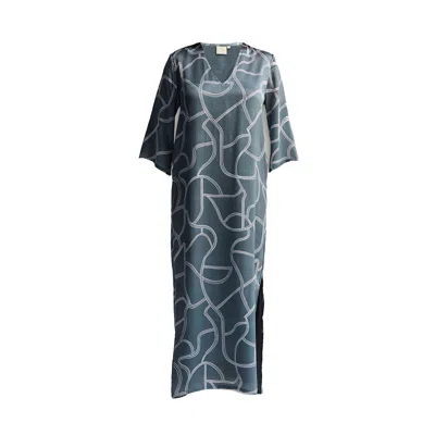 Reistor Women's Green Maxi Dress With Side Slits In Abstract Stripes