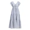 Reistor Women's Grey Maxi Tired Dress With Front-ties In Linen Stripes