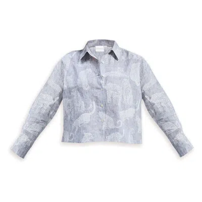 REISTOR WOMEN'S GREY OVERSIZED BOXY-FIT SHIRT IN ANIMAL PRINT