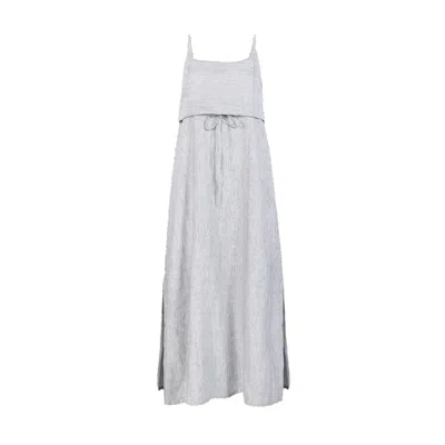Reistor Women's Grey Strappy Pin Stripped Maxi Linen Dress