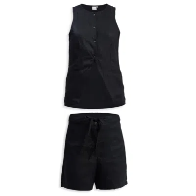 Reistor Women's Hemp Vest Jacket Set In Black In Multi