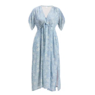 Reistor Women's Maxi Gathered Dress In Blue Florals