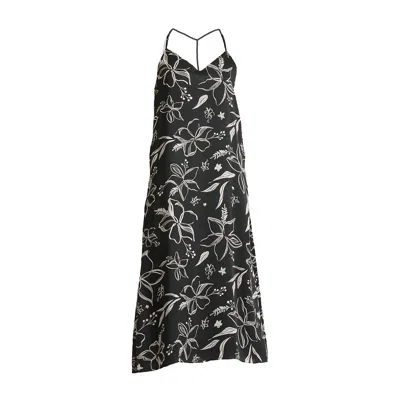 Reistor Women's Midi Slip Satin Dress In Black Florals