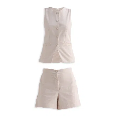 Reistor Women's Neutrals Cotton Tweed Vest Jacket Set In Cream