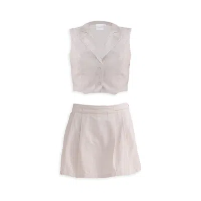 Reistor Women's Neutrals Cropped Cotton Tweed Vest Set In Cream