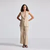 Reistor Sleeveless Hemp Jacket Set In Neutral