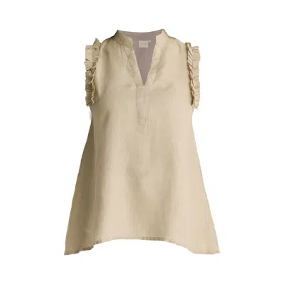 Reistor Women's Neutrals Sleeveless Hemp Top With Ruffles In Neutral Beige