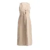 Reistor Straight Dress With Front Slit In Neutral Beige Hemp