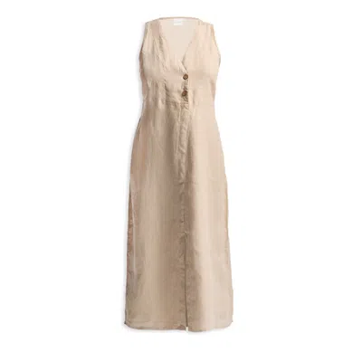 Reistor Women's Neutrals Straight Dress With Front Slit In Neutral Beige Hemp