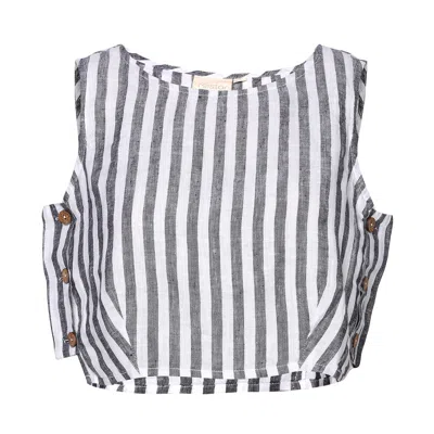 Reistor Women's Neutrals Stripped Boxy Crop Linen Top In Blue