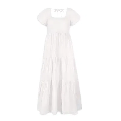 Reistor Women's Puff Sleeve Embroidered Tiered Dress In White