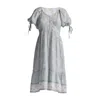 Reistor Puff Sleeve Midi Dress In Sage Green In Gray