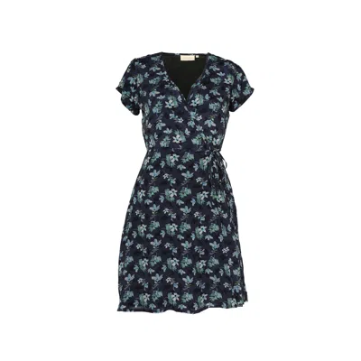 Reistor Women's Short Wrap Crepe Dress Blue