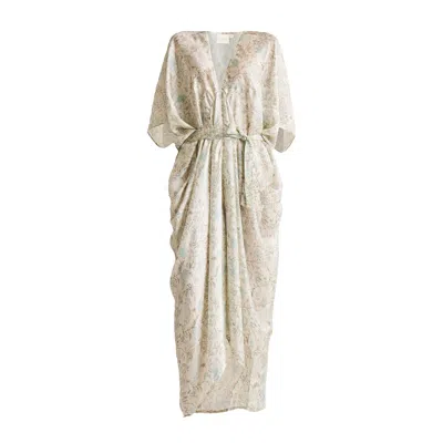 Reistor Women's Silky Kaftan Satin Dress In Blue Florals