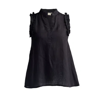 Reistor Women's Sleeveless Hemp Top With Ruffles In Black